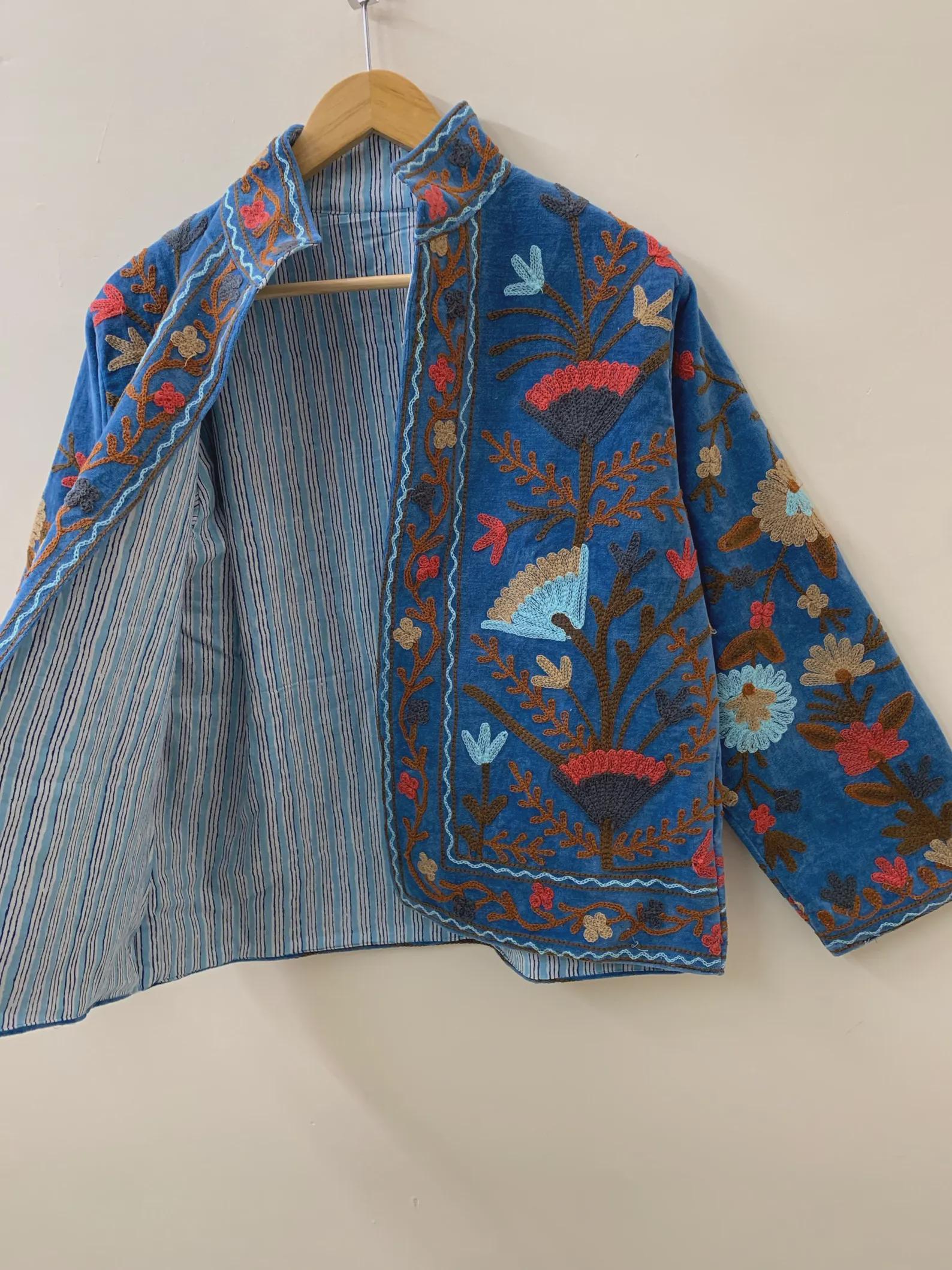Boho Suzani Velvet Jacket | Traditional Embroidered Coat | Handmade Bohemian Jacket Women | Winter Velvet Coat | Gift for Her
