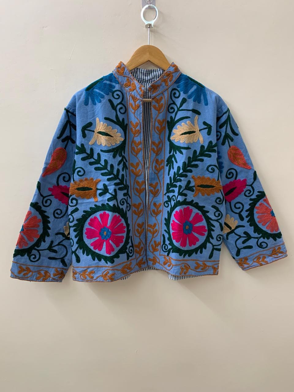 Suzani Embroidered Velvet Winter Jacket | Handmade Short Festival Coat | Ethnic Bohemian Outerwear | Winter Kimono Jacket | Gift For Wife