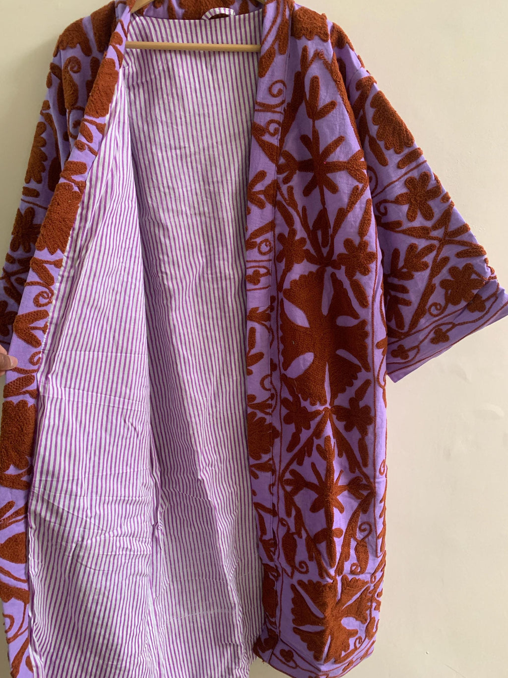 Cotton Canvas Embroidered Summer Kimono | Japanese Dress Threadwork | Handmade Duster Jacket | Gift For Her | Beach coverup | Resort wear