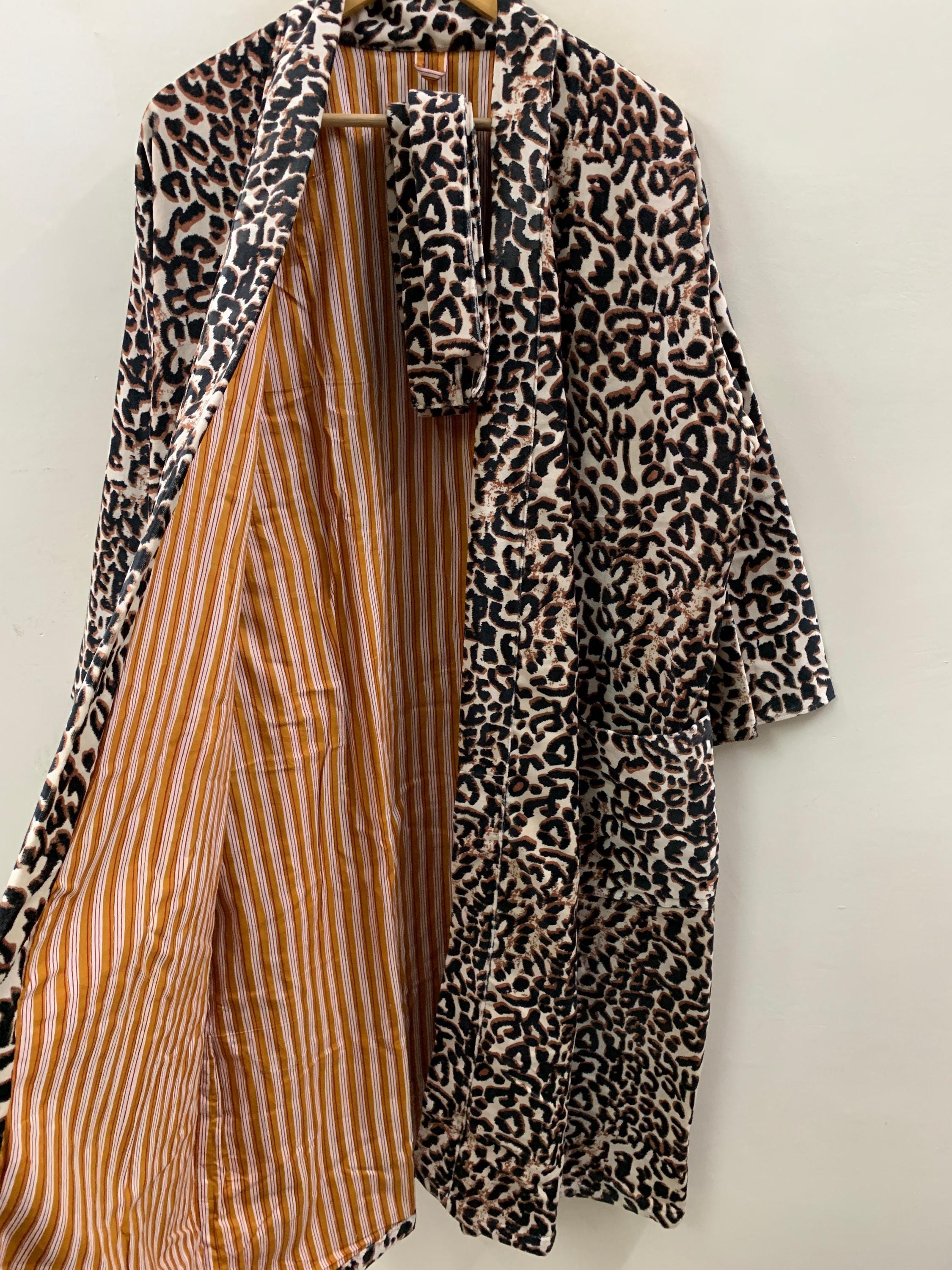 Leopard Print Velvet Kimono Robe | Animal Print Loungewear | Dressing Gown with Belt | Statement Robe for Women |Kimono Jacket |Gift for Her