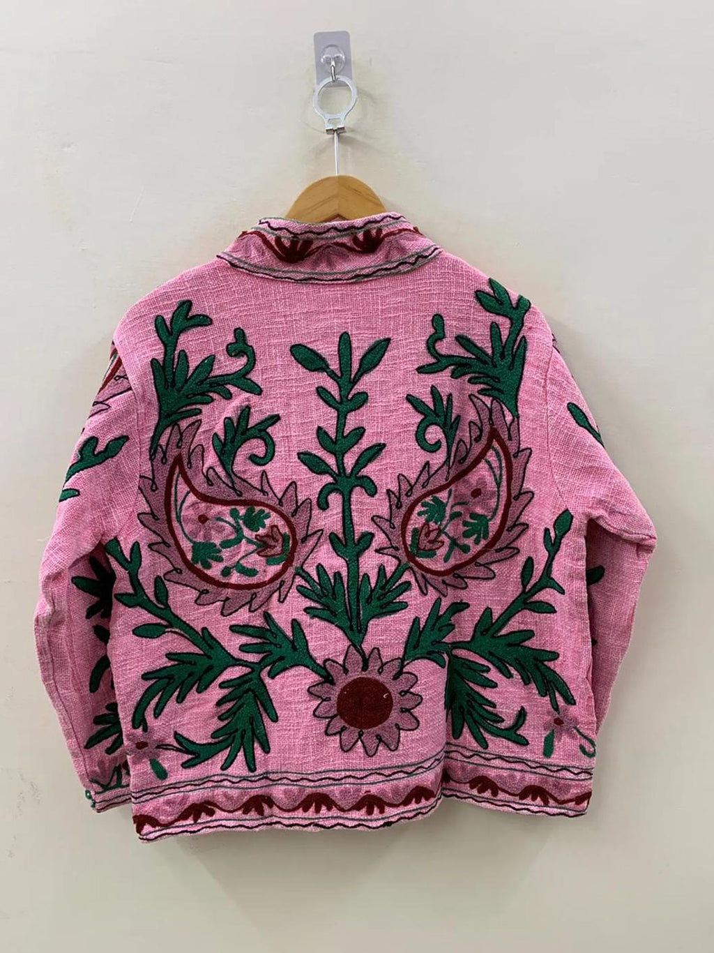 Pink Suzani Embroidered Jacket | Boho Floral Duster Coat | Handmade Bomber Jacket | Festival Kimono Jacket | TNT Short Jacket| Gift For Her