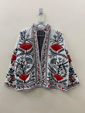 Floral Suzani Velvet Short Jacket – Boho Embroidered Coat- Winter Coat - Uzbek Travel Jacket, Festival Jacket Style Outerwear -Street Jacket