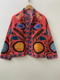 Soft Suzani Embroidered Cotton Short Jacket | Spring Duster Jacket | Suzani Bomber Coat | Vintage Style Winter Boho Jacket | Gift For Her