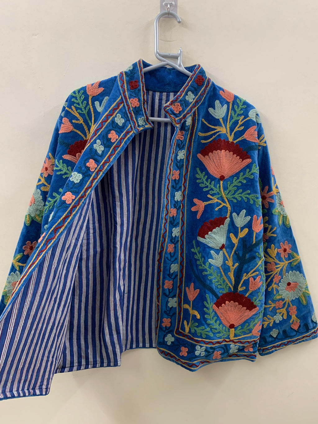 Indian Suzani Embroidered Velvet Jacket | Boho Jacket | Bomber Hippie Jacket | Winter Warmed Coat | Gift For Her |Duster Short Floral Jacket