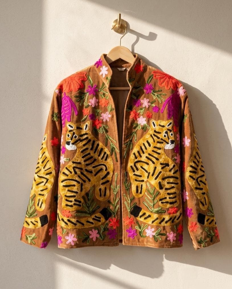 Velvet Suzani Jacket | Tiger Floral Embroidery Jacket  | Ethnic Coat | Warm Winter Coat | Artisanal Outerwear | Gift For Her | Boho Jacket
