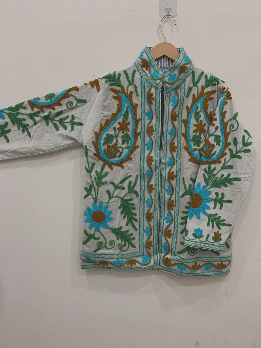 GreyTraditional Suzani Velvet Jacket | Embroidered Bohemian Winter Coat | Ethnic Short Kimono Outerwear | Gift for Women