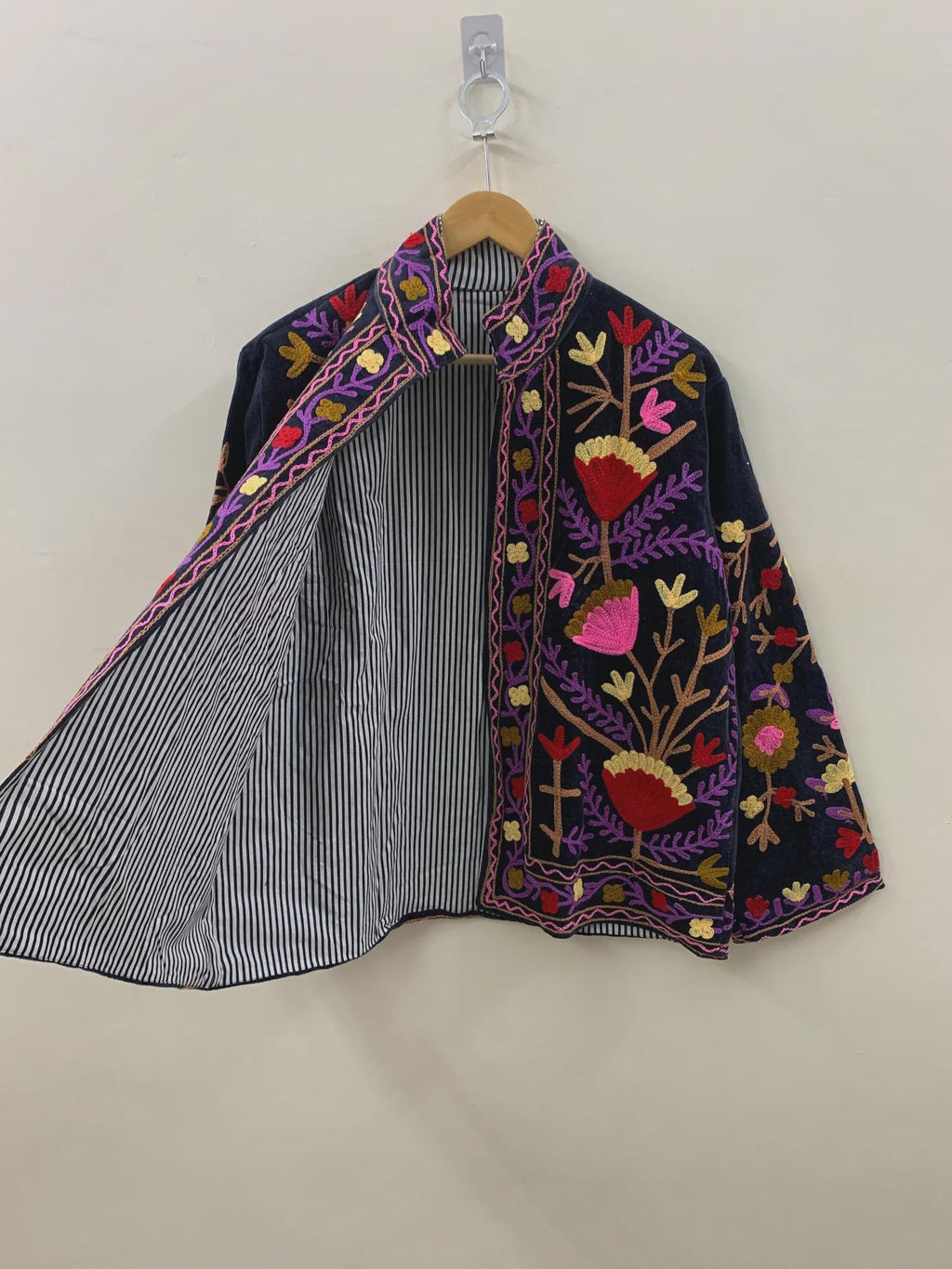 Embroidered Velvet Suzani Winter Jacket | Indian Boho Style Coat | Spring Bomber Jacket | Gift For Her | Suzani Outerwear | Duster Jacket