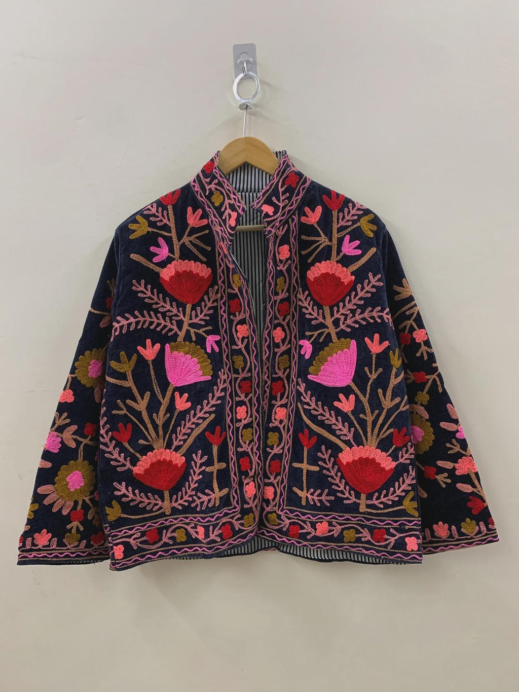 Embroidered Velvet Suzani Winter Jacket | Indian Boho Style Coat | Spring Bomber Jacket | Gift For Her | Suzani Outerwear | Duster Jacket