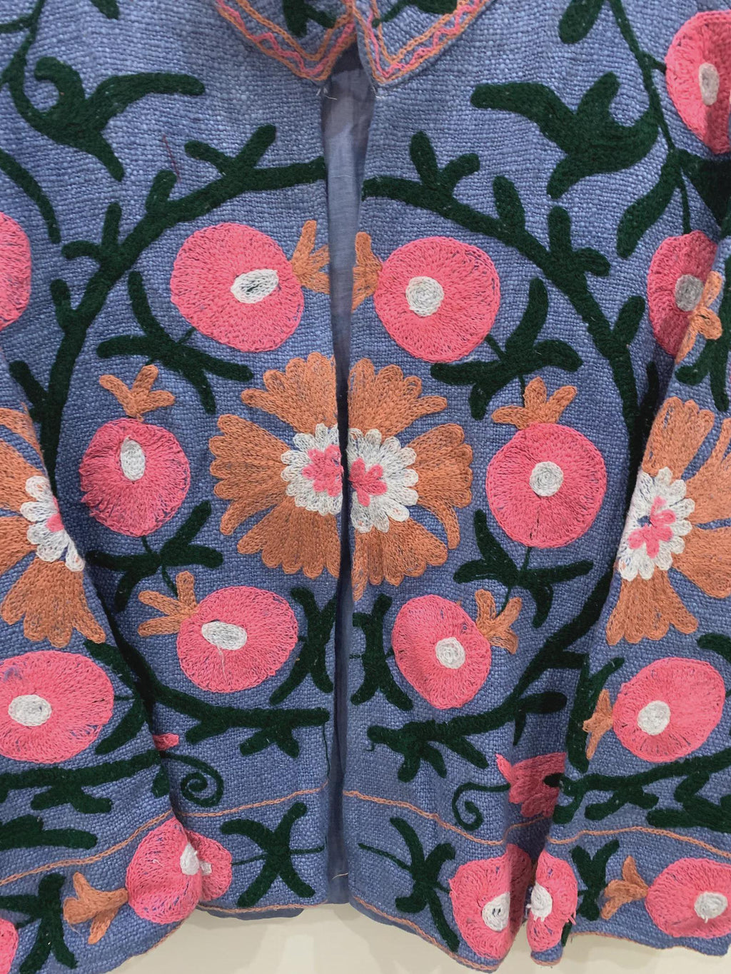 Women's Suzani Cotton Short Duster Coat, Indian Cotton Handmade Embroidery Coat, Suzani Cotton Boho Jacket, Gift For Her, Boho Suzani Coat