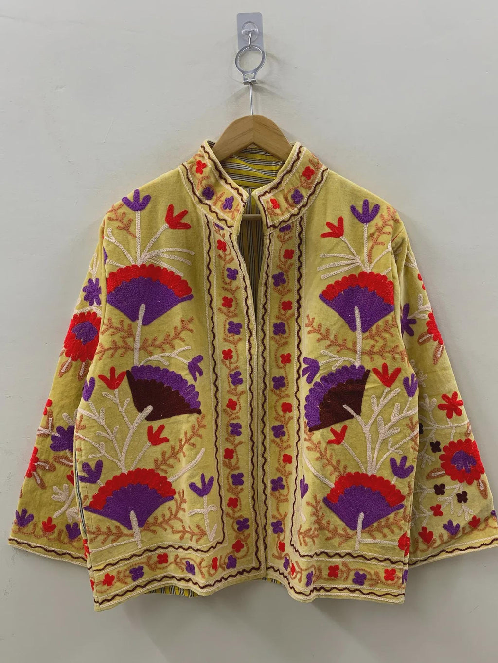 Suzani Embroidered Velvet Winter Jacket | Handmade Short Festival Coat | Ethnic Bohemian Outerwear | Winter Kimono Jacket | Gift For Wife