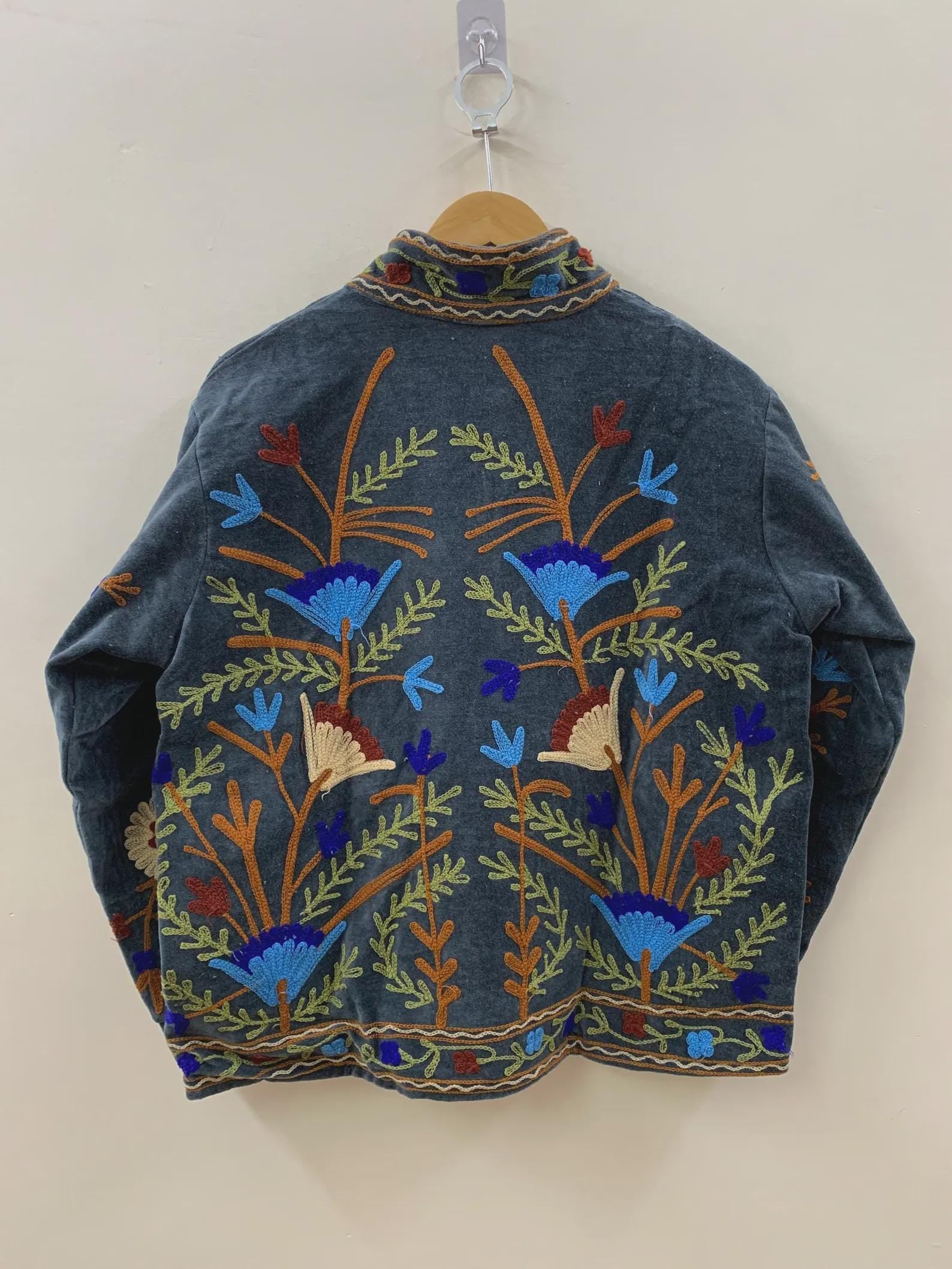 Ethnic Traditional Suzani Velvet Cropped Winter Jacket | Handmade Embroidered Boho Coat | Short Festival Kimono Outerwear | Gift for Her