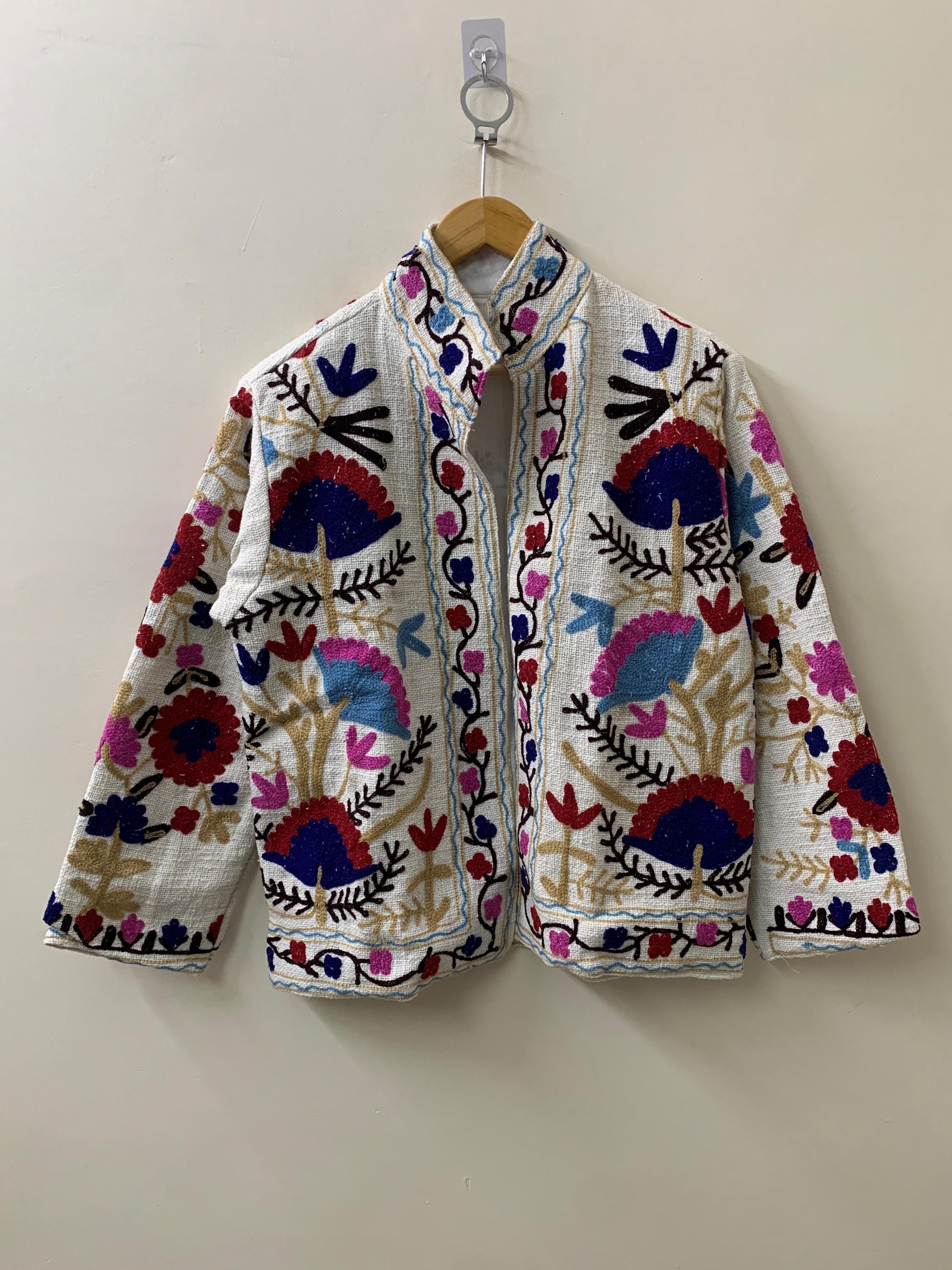 Boho Suzani TNT Fabric Short Spring Jacket | Duster TNT Jacket | Button Winter Outerwear Jacket |Spring Bomber Coat| Gift For Her | TNT Coat