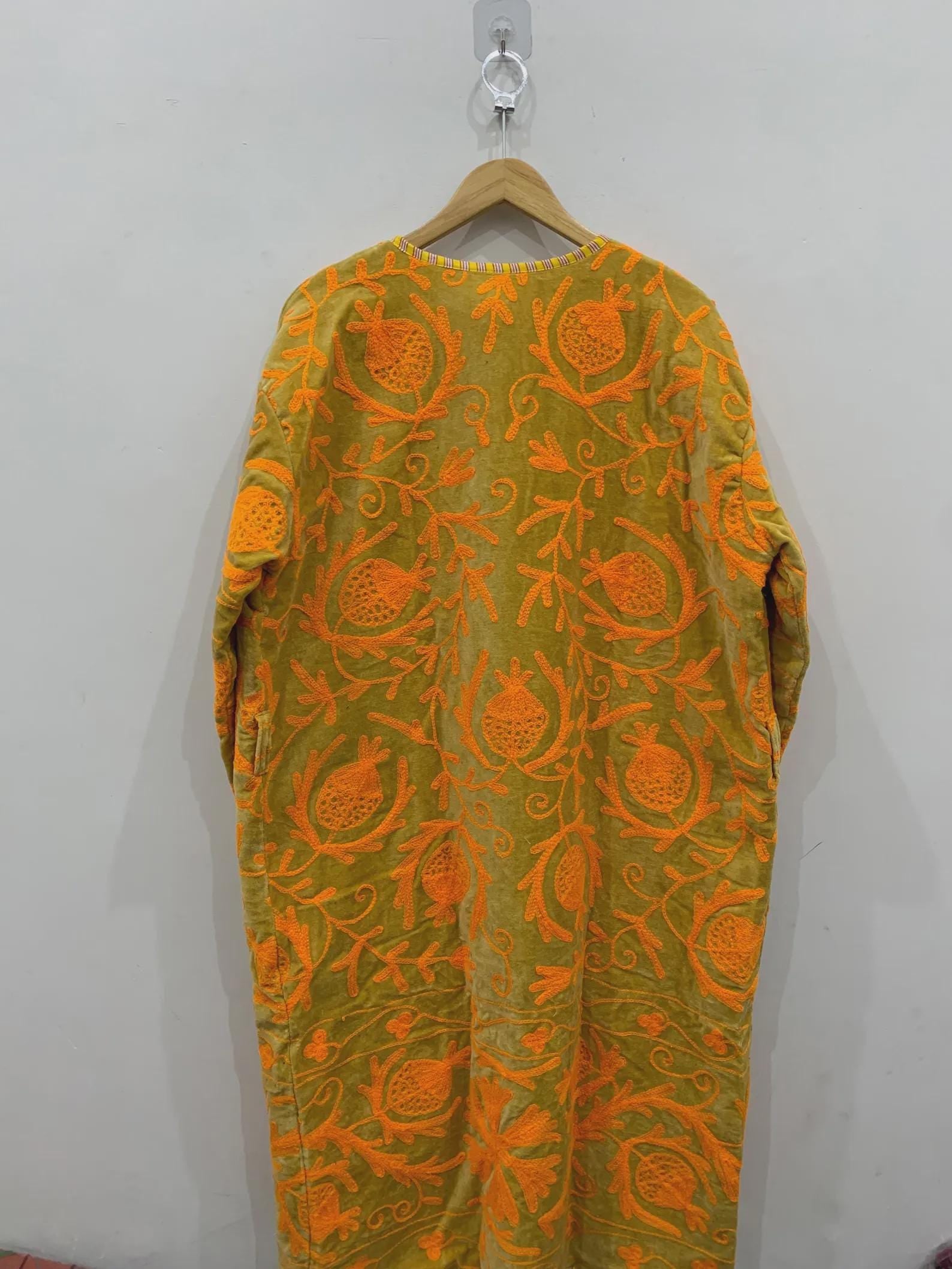 Handmade Bohemian Long Suzani Kimono Robe | Vintage Embroidered Duster Jacket | Uzbek Coat | Boho Festival Outfit | One Size | Duster Robe