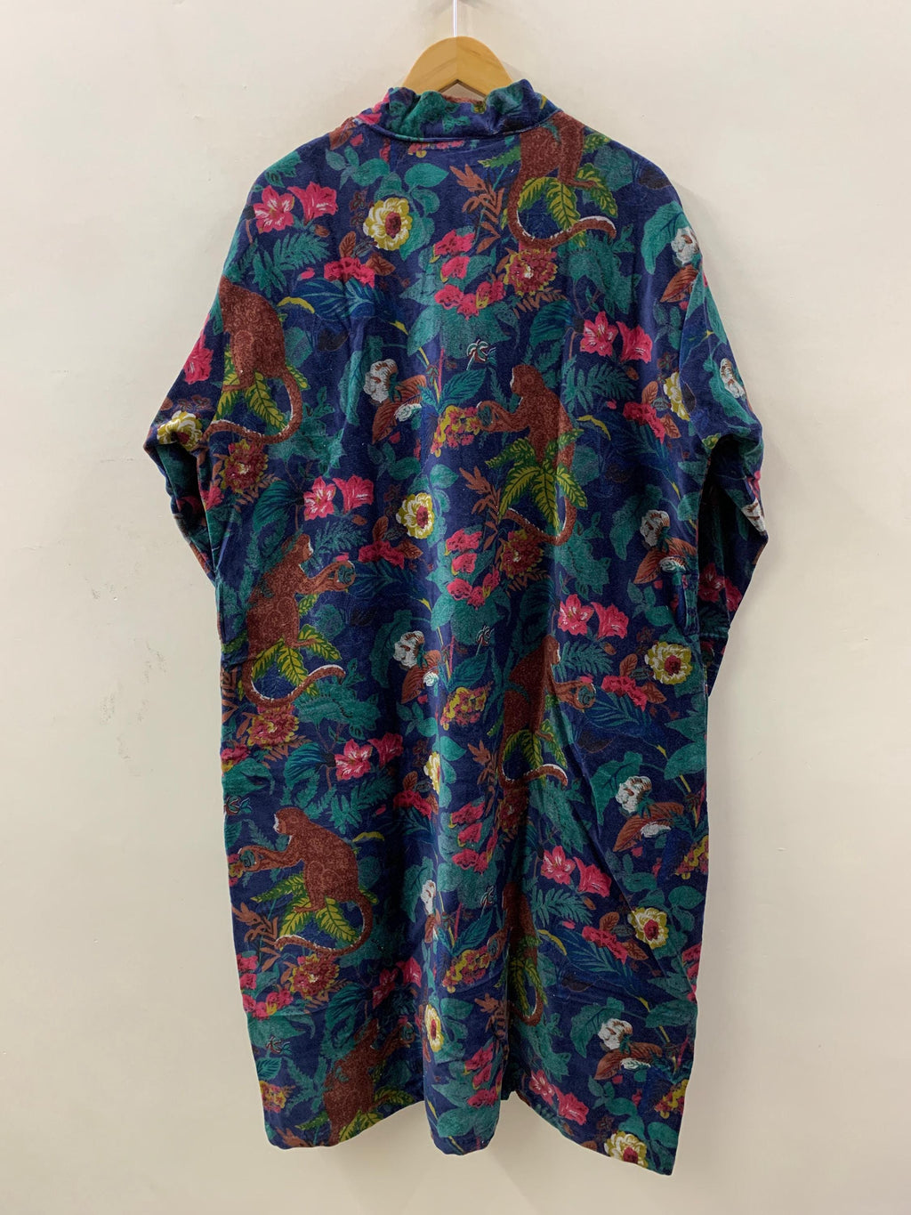 Green Jungle Velvet Kimono Robe | Tropical Animal Print Loungewear | Cheetah & Bird Pattern |Safari Dressing Gown with Belt | Women's Kimono