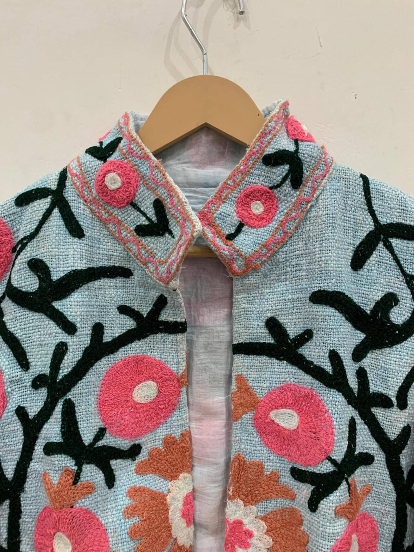 Floral TNT Fabric Suzani Short Jacket | Embroidered Boho Jacket | Vintage Uzbek Textile | Bomber Coat | Bohemian Outerwear | Gift For Her