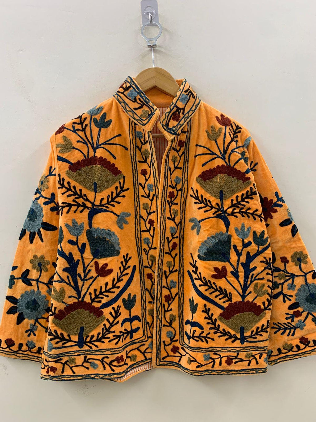 Blue Velvet Suzani Embroidery Jacket Women | Suzani Coat | Winter Kimono Jacket | Boho Coat | Ethnic Robe | Festival Wear | Gift for Her