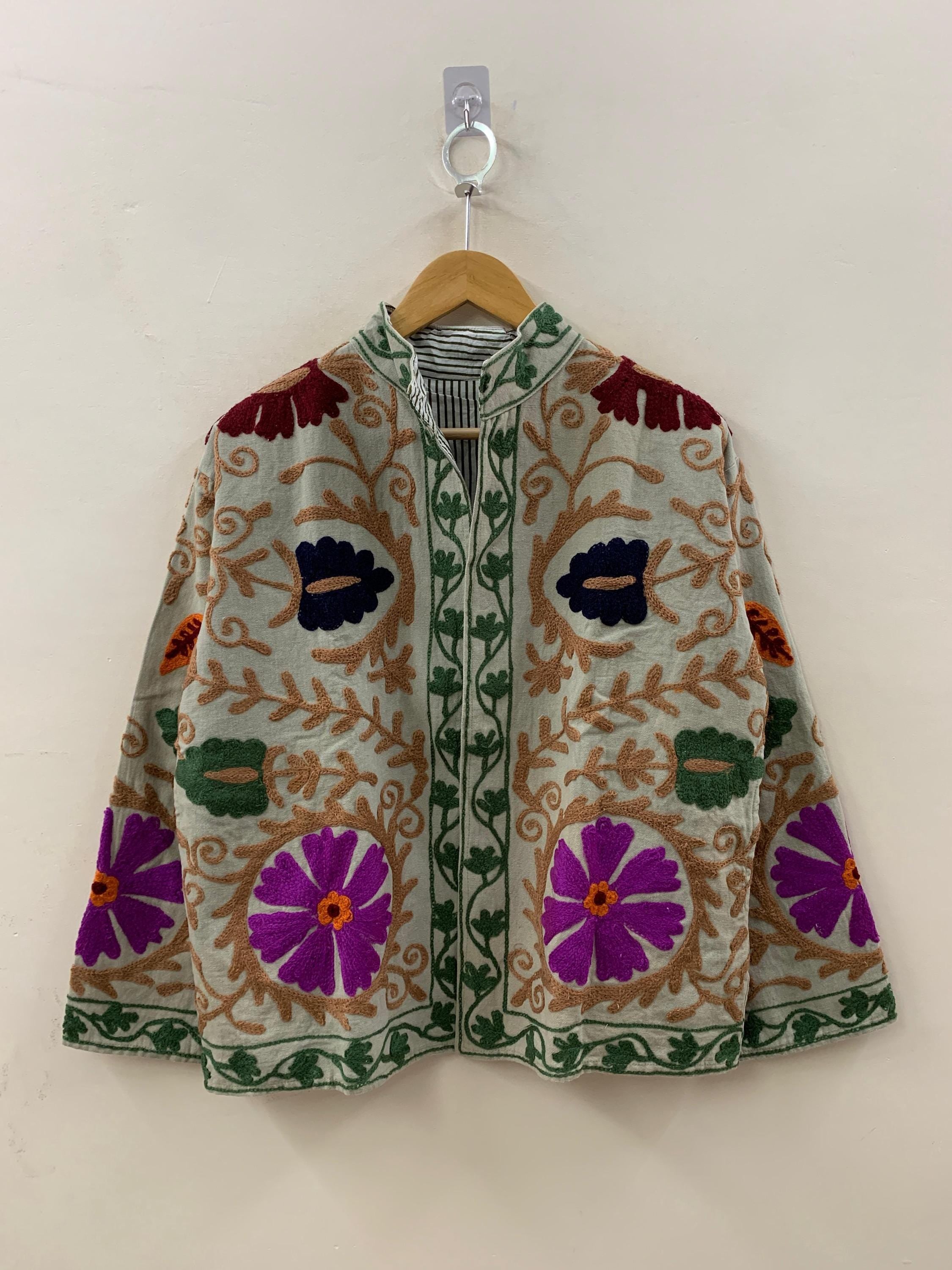 Cotton Suzani Short Floral Jacket – Embroidered Vintage Coat – Tribal Festival Kimono Jacket |Gift For Her | Duster Jacket |Bomber Chic Coat