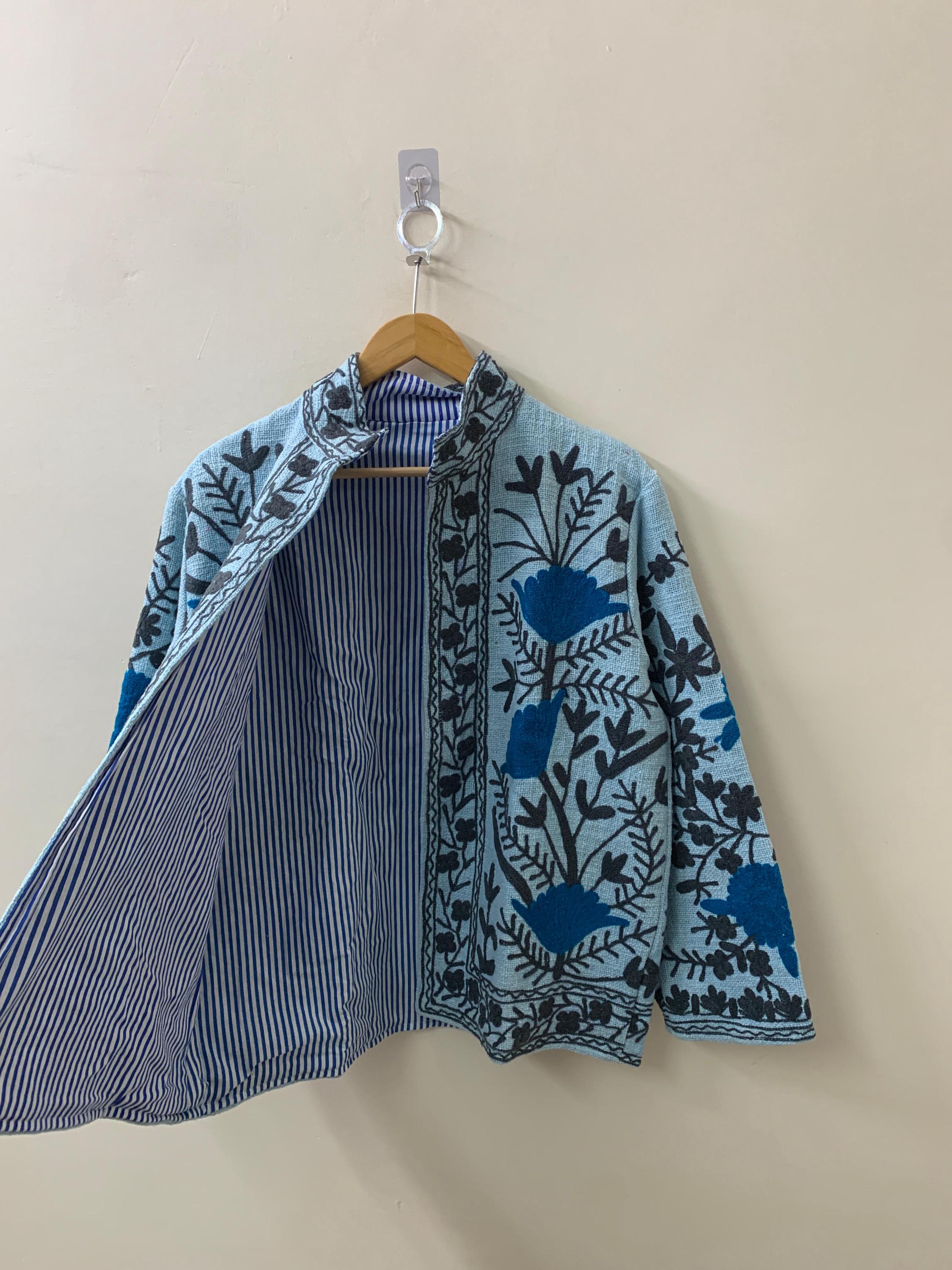 Blue Suzani TNT Jacket Women |Oversize Crop Jacket | Short Boho Jacket | Long Sleeve Jacket | Ethnic Jacket |Lightweight Coat | Gift for Her