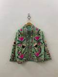 Green Velvet Suzani Embroidery Jacket for Women | Handmade Suzani Duster Coat | Boho Winter Kimono Jacket | Festival Outfit | Gift for Her