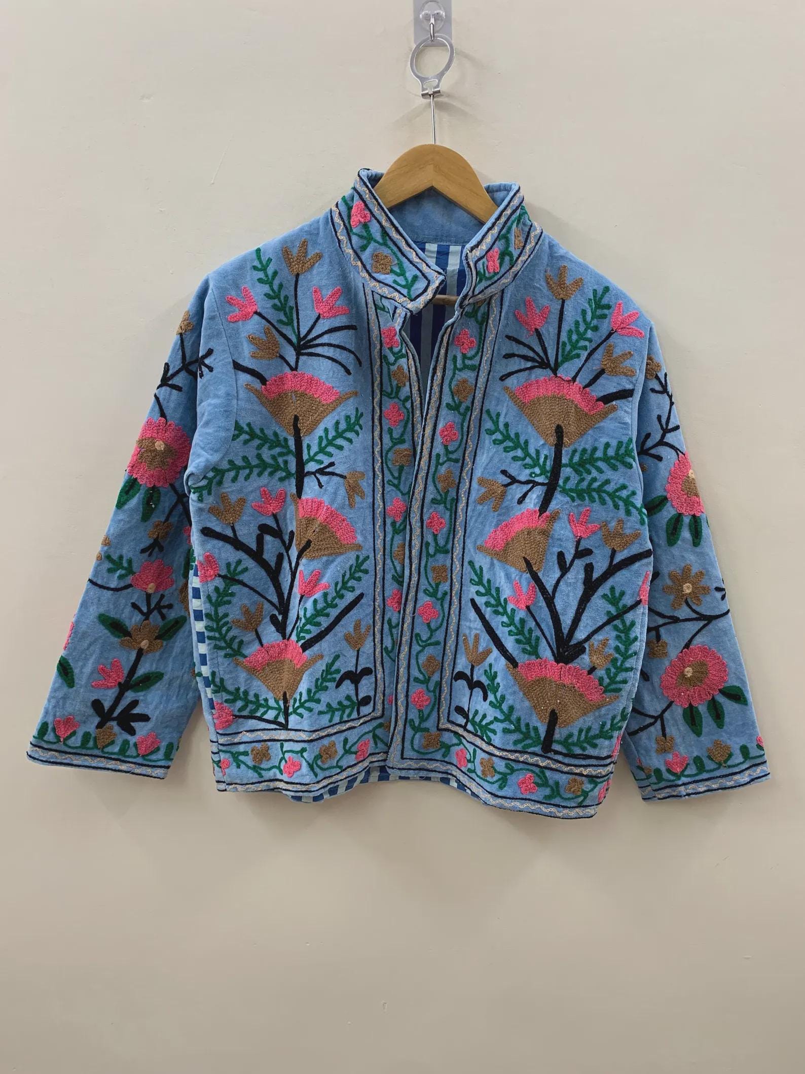 Suzani Velvet Jacket  |Oversized  Jacket | Embroidered Jacket | Ethnic Outerwear | Cropped Coat | Winter Outerwear | Gift for Her Women
