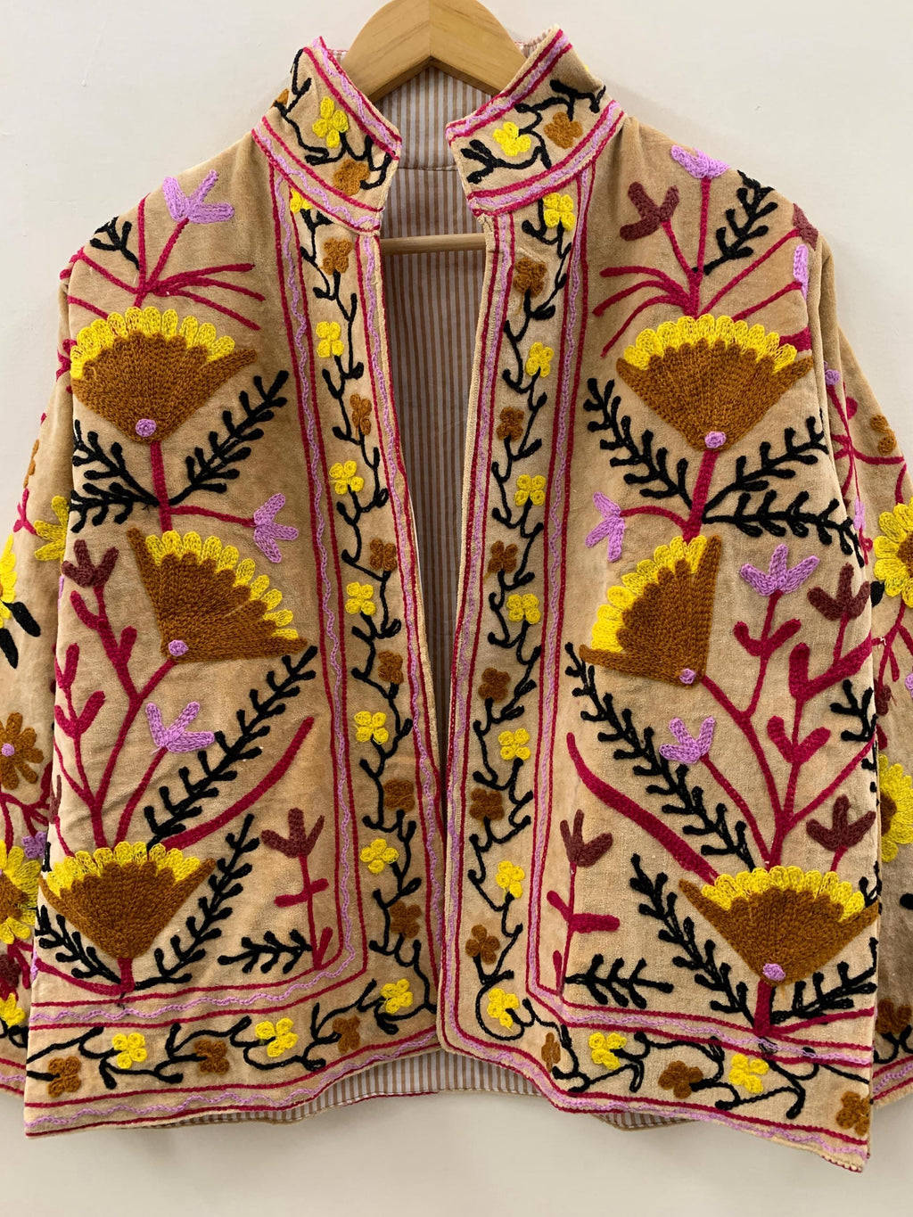 Suzani Fabric Velvet Short Jacket for Women | Long Sleeve Button Winter Coat | Ethnic Boho Bomber Jacket | Spring Outerwear | Gift for Her