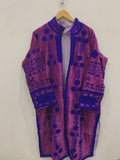 Purple Suzani Kimono Robe Long Boho Jacket | Vintage Embroidered Uzbek Textile Coat
