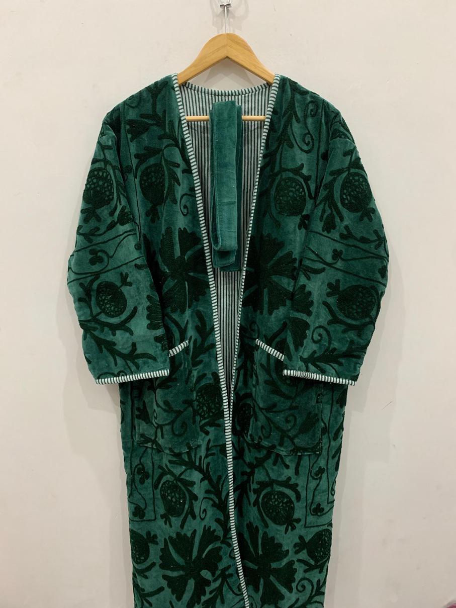 Bohemian Long Suzani Kimono Robe | Vintage Embroidered Duster Jacket | Handmade Uzbek Coat | Boho Festival Outfit | One Size | Duster Robe