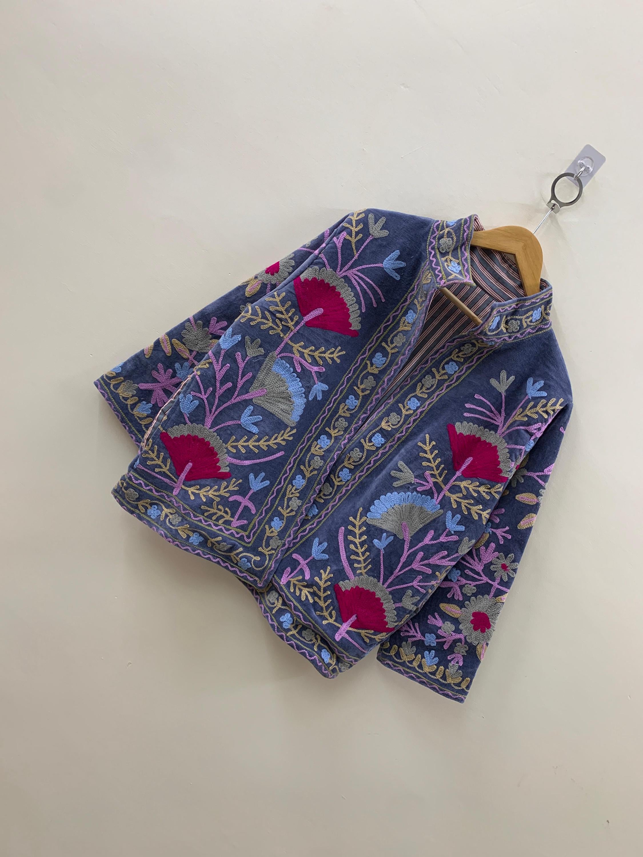 Suzani Embroidered Floral Winter Coat  |Short Velvet Jacket | Boho Festival Coat | Ethnic Outerwear | Cropped Bohemian Jacket | Gift For Her