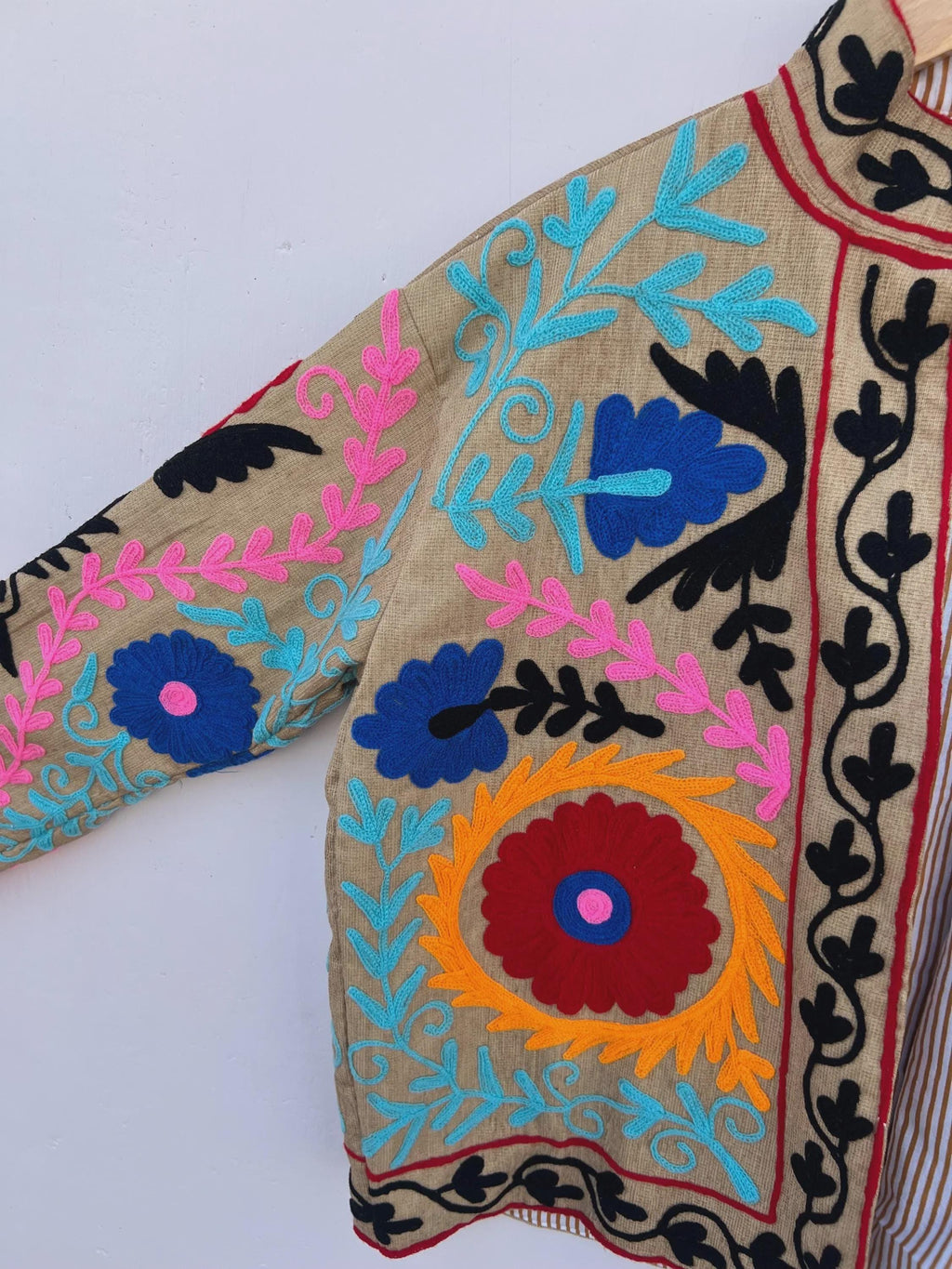 Handmade Suzani Jacket | Red Embroidered Uzbek Textile, Boho Bomber, Outerwear |Gift For Her