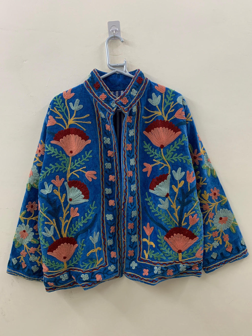 Indian Suzani Embroidered Velvet Jacket | Boho Jacket | Bomber Hippie Jacket | Winter Warmed Coat | Gift For Her |Duster Short Floral Jacket