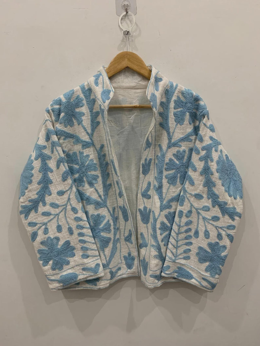 Blue Suzani TNT Fabric Short Boho Jacket | Long Sleeve Button Winter Coat | Short Jacket | Spring Bomber Jacket | Gift For Her | TNT Coat