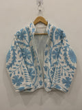 Blue Suzani TNT Fabric Short Boho Jacket | Long Sleeve Button Winter Coat | Short Jacket | Spring Bomber Jacket | Gift For Her | TNT Coat