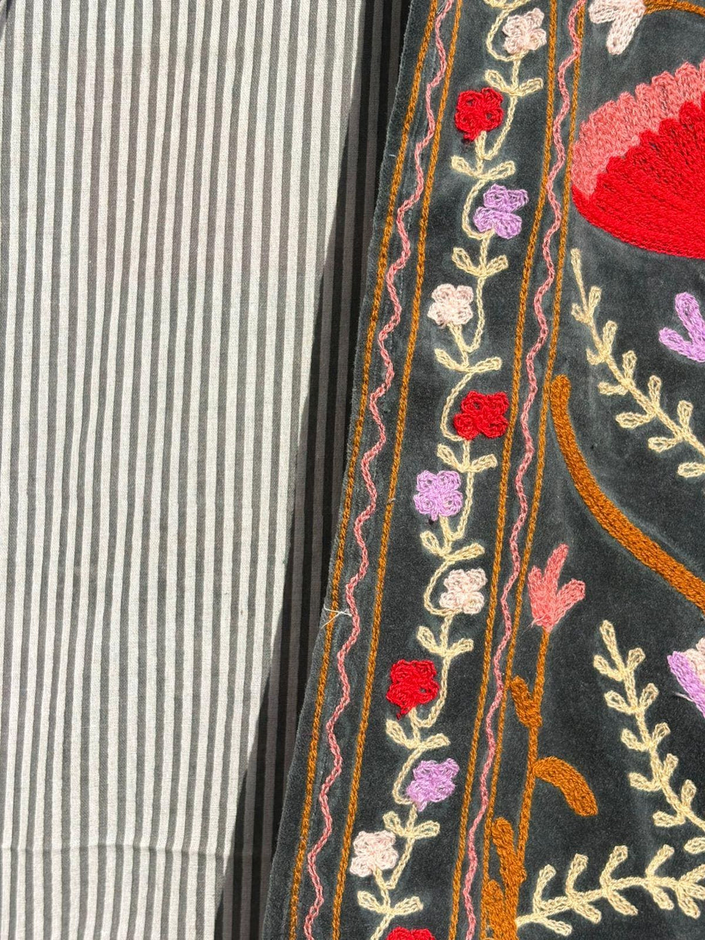 Black Suzani Velvet Kimono |Unisex Bohemian Overcoat | Traditional Kimono Jacket |Hand Embroidered Kimono | Winter Warm Kimono Overcoat