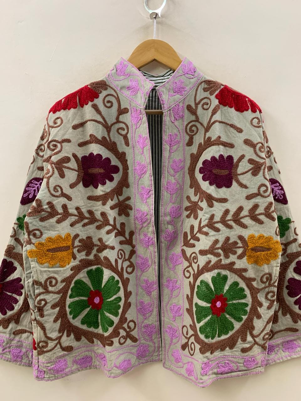 Embroidered Cotton Suzani Short Jacket – Tribal Festival Kimono Jacket |Gift For Her | Duster Jacket | Bomber Chic Coat | Spring Travel Coat
