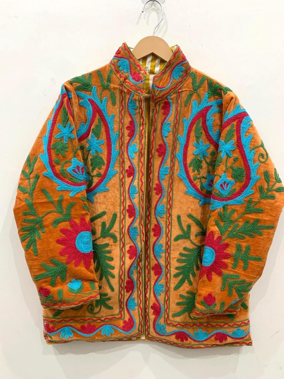 Suzani Velvet Kimono Jacket Women |Traditional Embroidered Coat | Bohemian Jacket | Ethnic Festival Wear | Winter Velvet Coat | Gift for Her