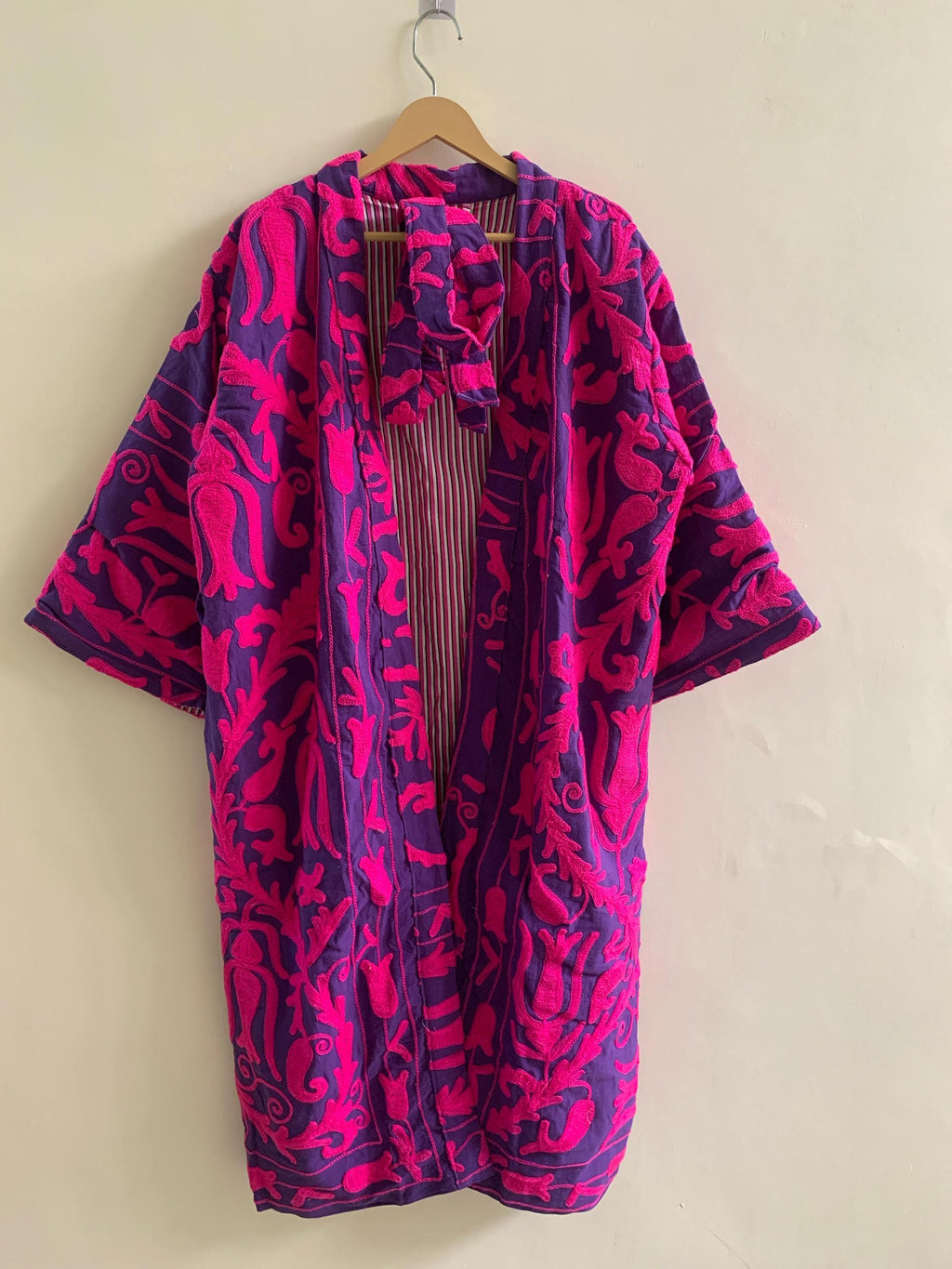 Hand Embroidered Cotton Canvas Kimono | Boho Kimono Jacket | Artisan Robe | Festival Wear | Boho Dressing Gown | Beach coverup | Resort wear
