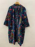 Green Jungle Velvet Kimono Robe | Tropical Animal Print Loungewear | Cheetah & Bird Pattern |Safari Dressing Gown with Belt | Women's Kimono