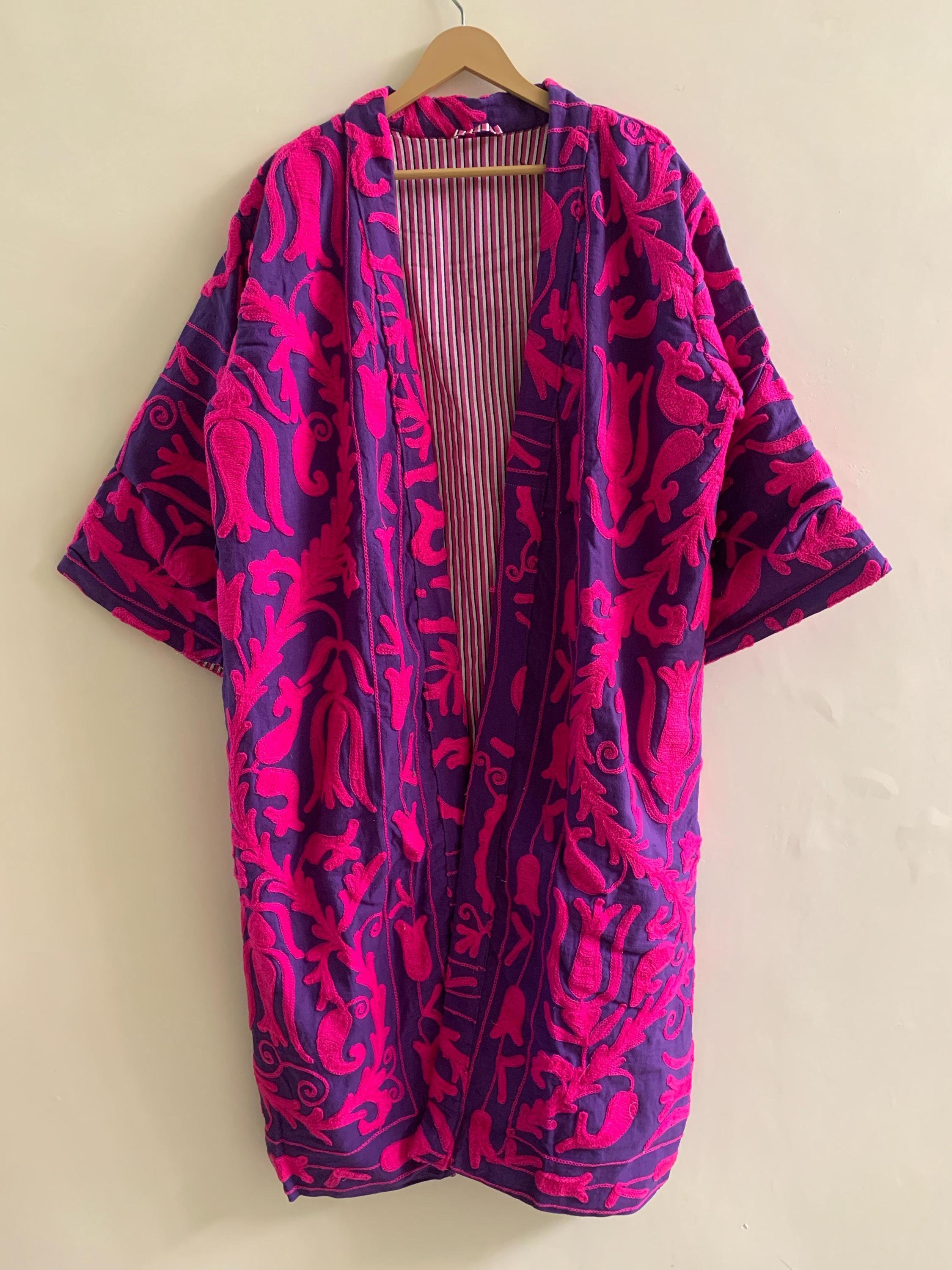Hand Embroidered Cotton Canvas Kimono | Boho Kimono Jacket | Artisan Robe | Festival Wear | Boho Dressing Gown | Beach coverup | Resort wear