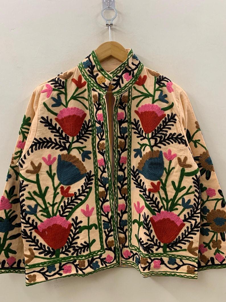 Hand Embroidered Velvet Suzani Duster Jacket | Indian Style Coat  | Unisex Jacket | Bridesmaid Winter Jacket | Kimono Jacket, Bomber Jacket