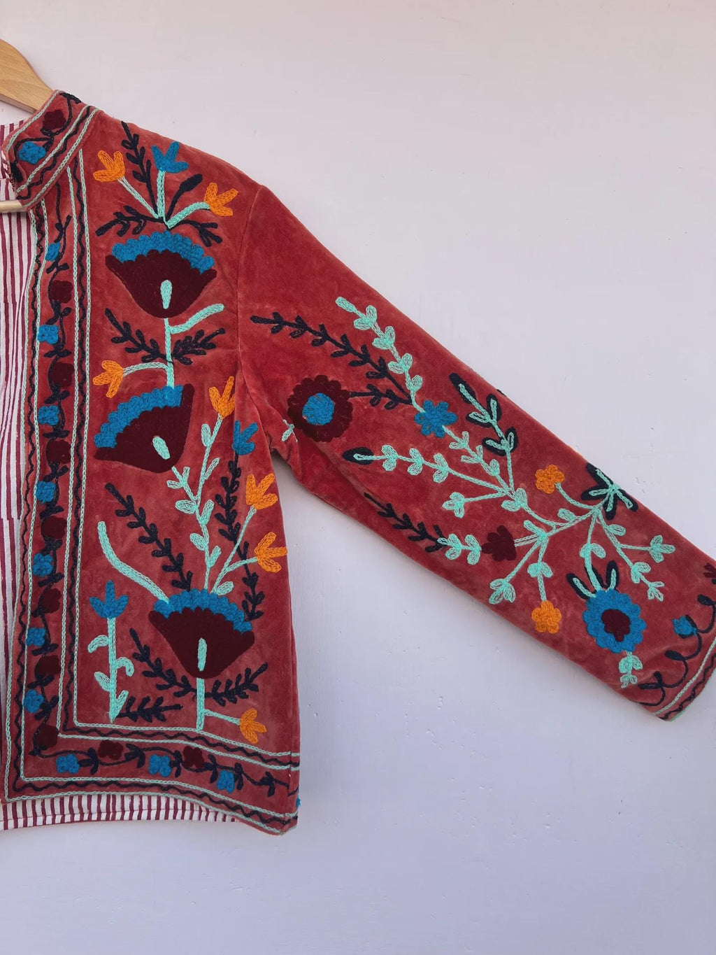 Suzani Embroidered Velvet Winter Jacket | Handmade Short Festival Coat | Ethnic Bohemian Outerwear | Winter Kimono | Gift For Wife