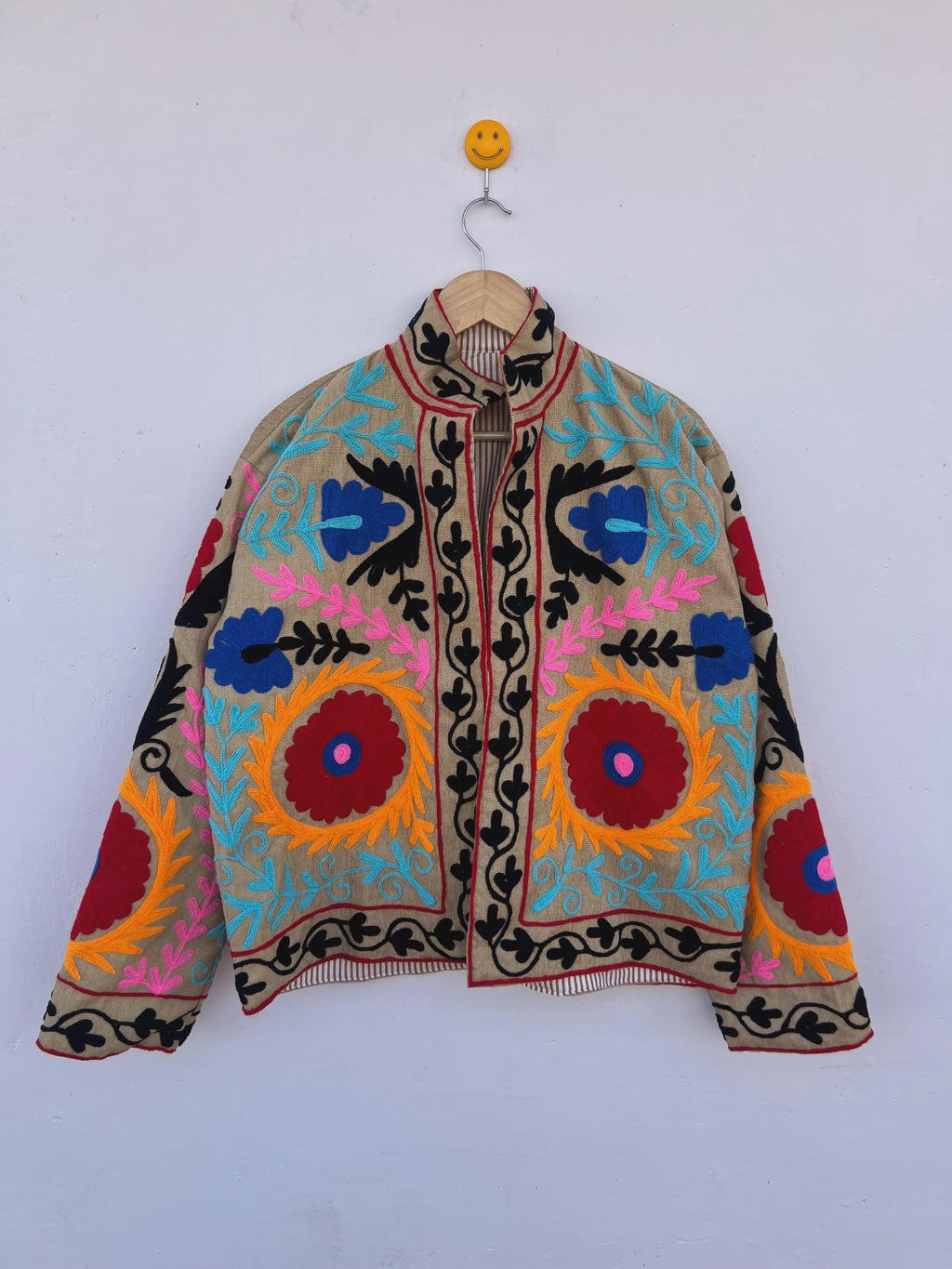 Handmade Suzani Jacket | Red Embroidered Uzbek Textile, Boho Bomber, Outerwear |Gift For Her