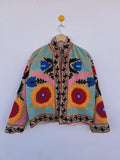 Handmade Suzani Jacket | Red Embroidered Uzbek Textile, Boho Bomber, Outerwear |Gift For Her
