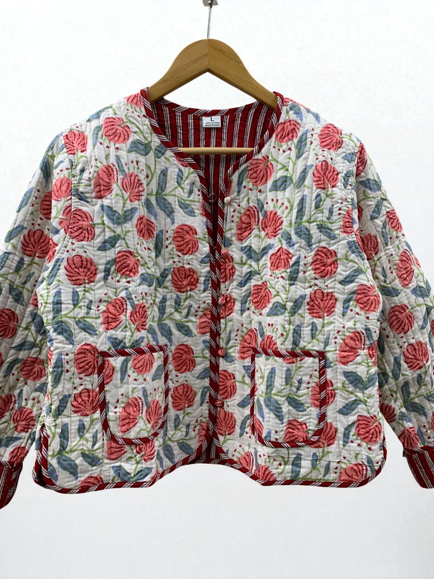 Women's Cotton Quilted Cropped Boho Jacket | Printed Lightweight Cropped Jacket | Spring Jacket | Bomber Jacket | Gift For Her | Outerwear