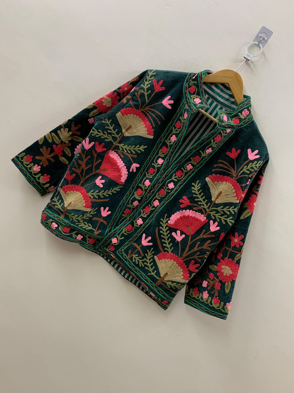 Green Velvet Suzani Jacket Women | Short Ethnic Bomber Jacket | Vintage Button Winter Coat | Boho Festival Wear |  Gift for Her