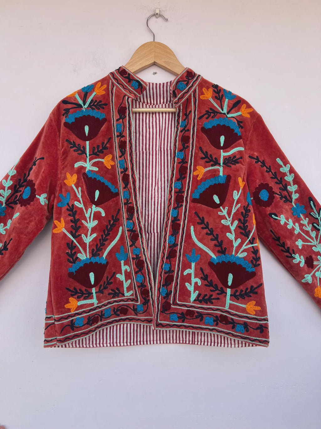 Handmade Suzani Embroidered Velvet Jacket | Boho Festival Coat