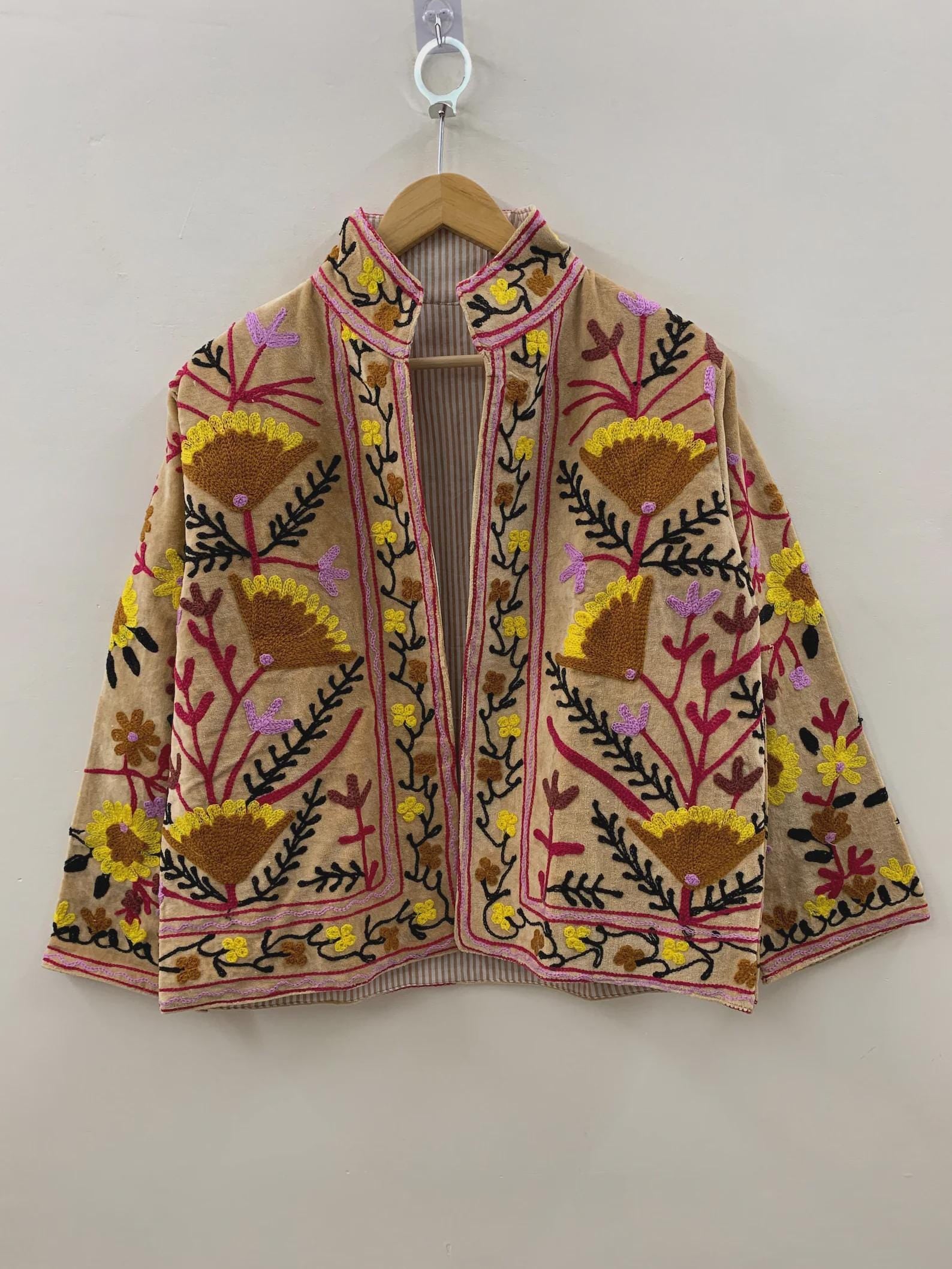 Velvet Vintage Suzani With Pocket Winter Jacket | Boho Floral Jacket | Bomber Jacket | Winter Warmed Coat | Gift For Her | Spring Jacket