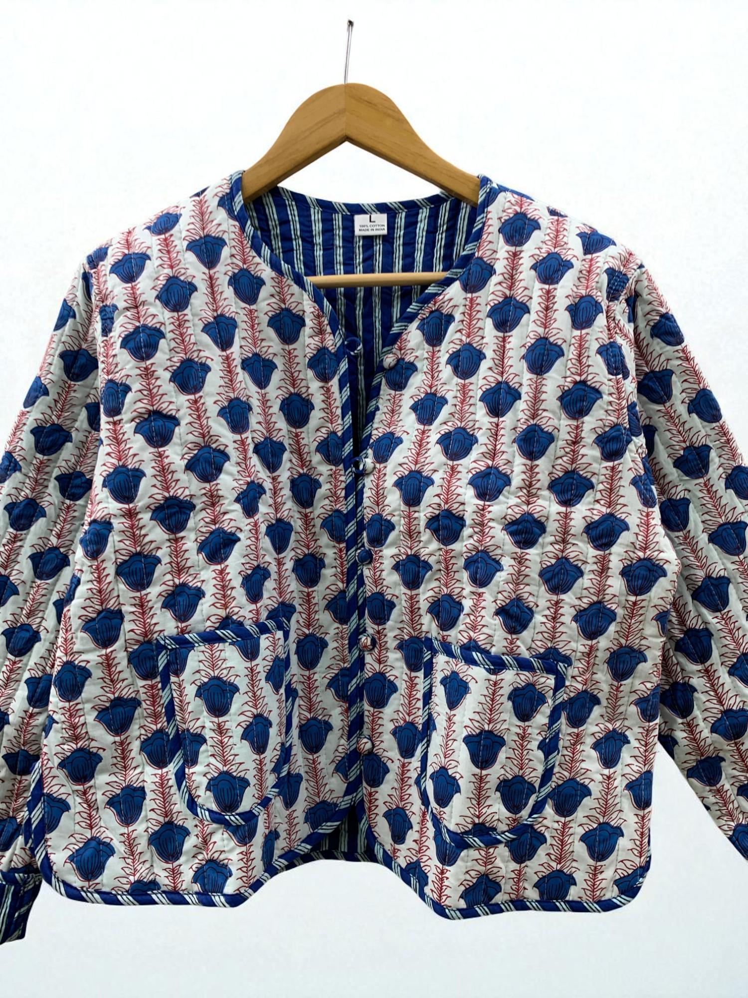 Women's Cotton Quilted Cropped Boho Jacket |Outerwear | Printed Lightweight Cropped Jacket | Spring Jacket | Bomber Jacket | Gift For Her |