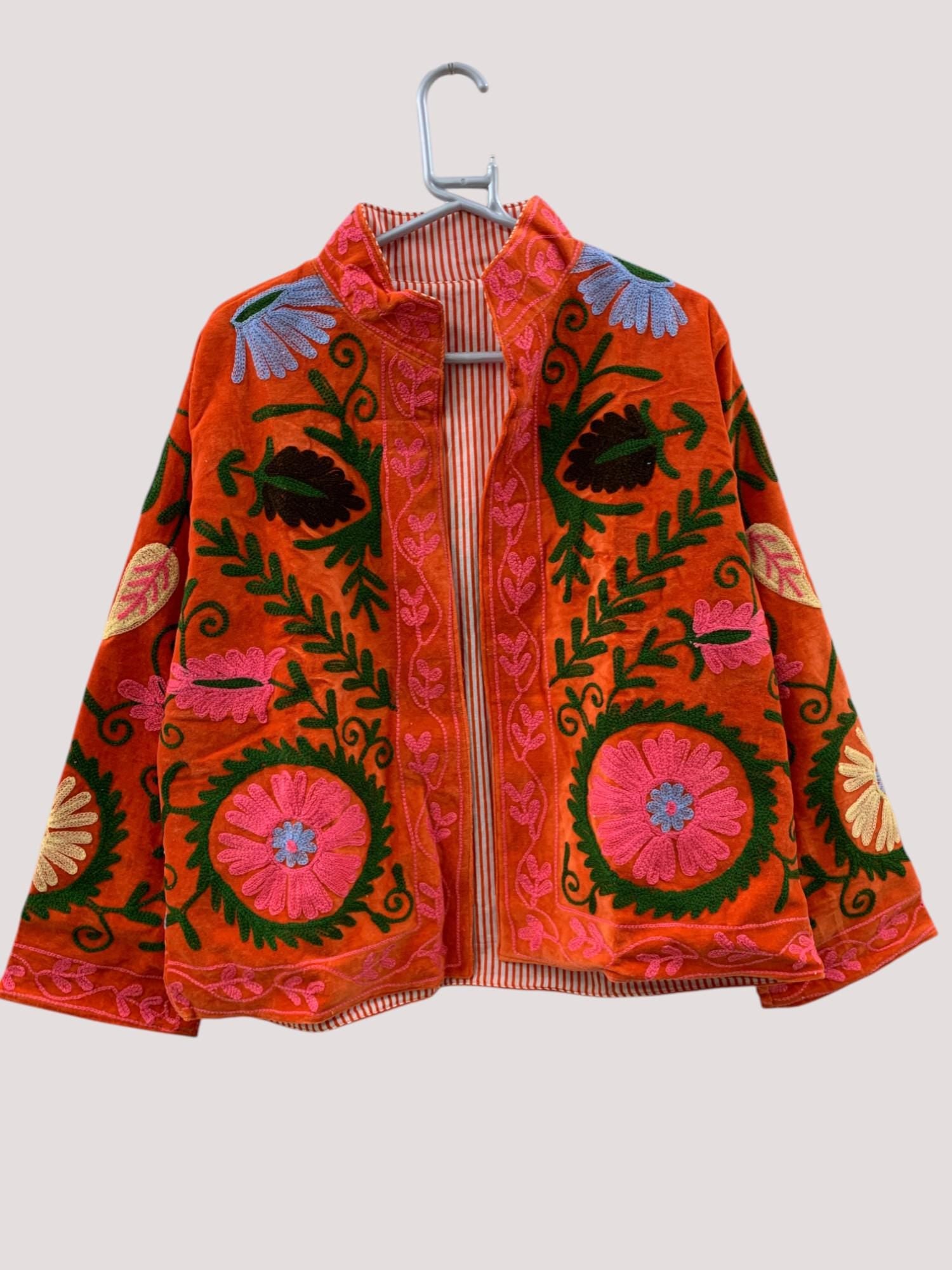 Handmade Velvet Vintage Suzani Winter Short Jacket | Boho Jacket | Bomber Suzani Jacket | Winter Warmed Coat | Gift For Her | Duster Coat