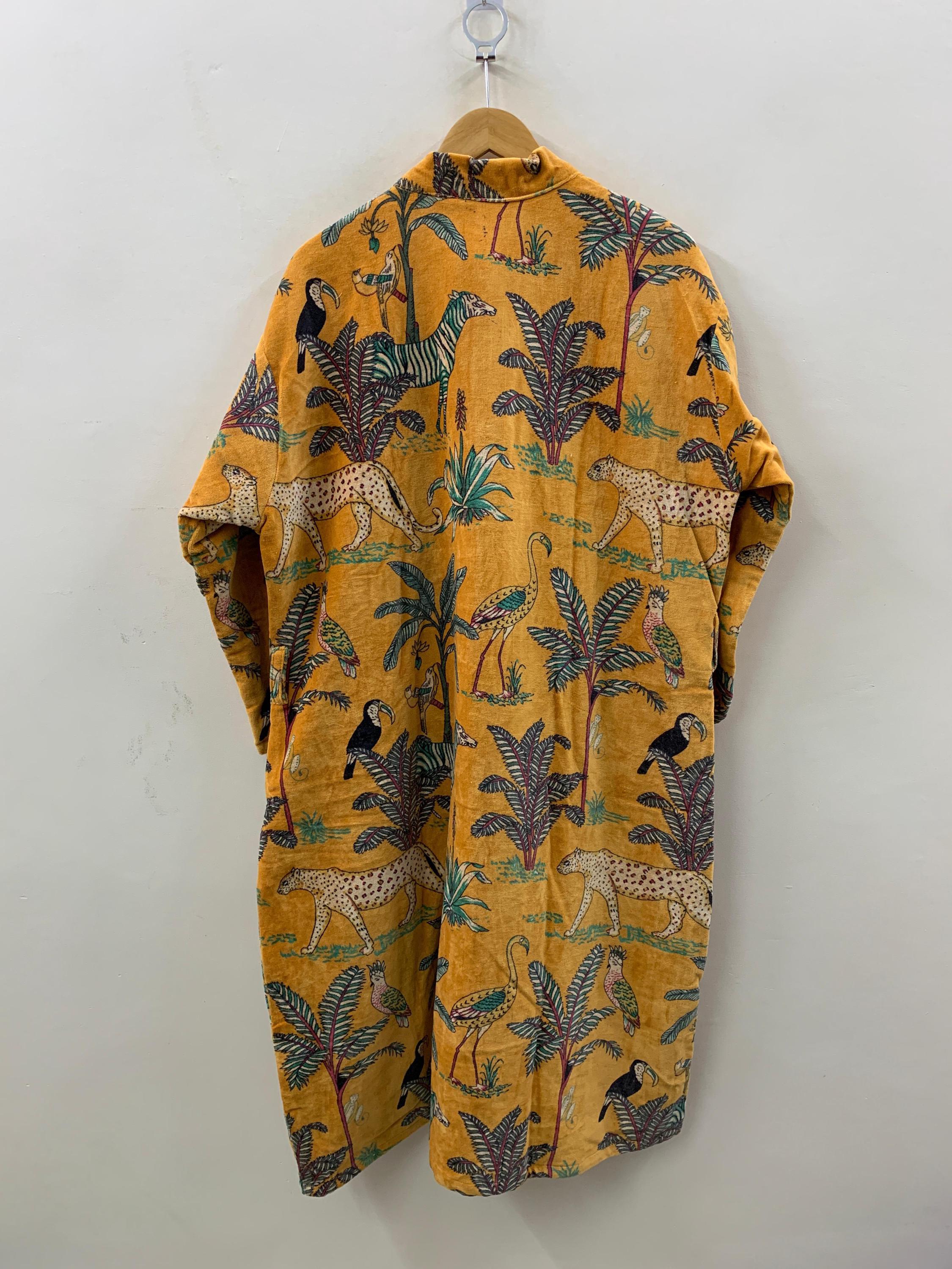 Yellow Leopard Print Velvet Kimono Robe | Bold Animal Print Loungewear | Soft Dressing Gown with Belt |Statement Kimono Jacket| Glam Robe