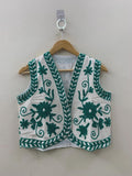 White Cotton Embroidered Vest | Boho Ethnic Waistcoat | Handmade Indian Festival Jacket | Sleeveless Layered Bohemian Vest